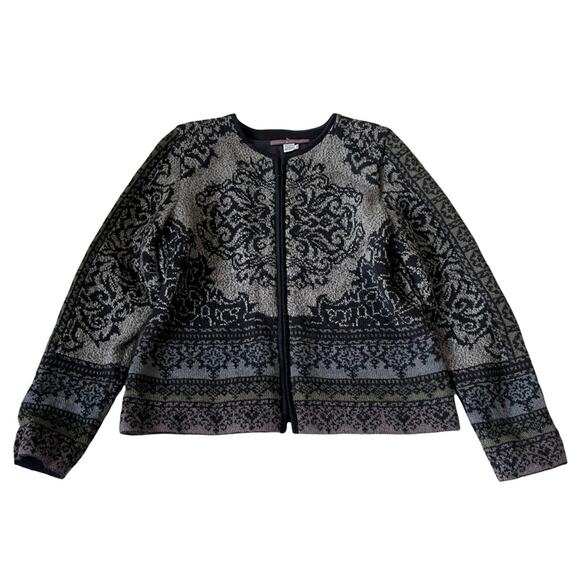 Peruvian Connection Zip Cardigan Alpaca Wool Lined Art to Wear Gray M EUC - Picture 1 of 11